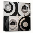 Abstract geometric acrylic glass artwork showcasing a side view with visible mounting pins, featuring vibrant colors and sharp angles, ideal for modern decor.