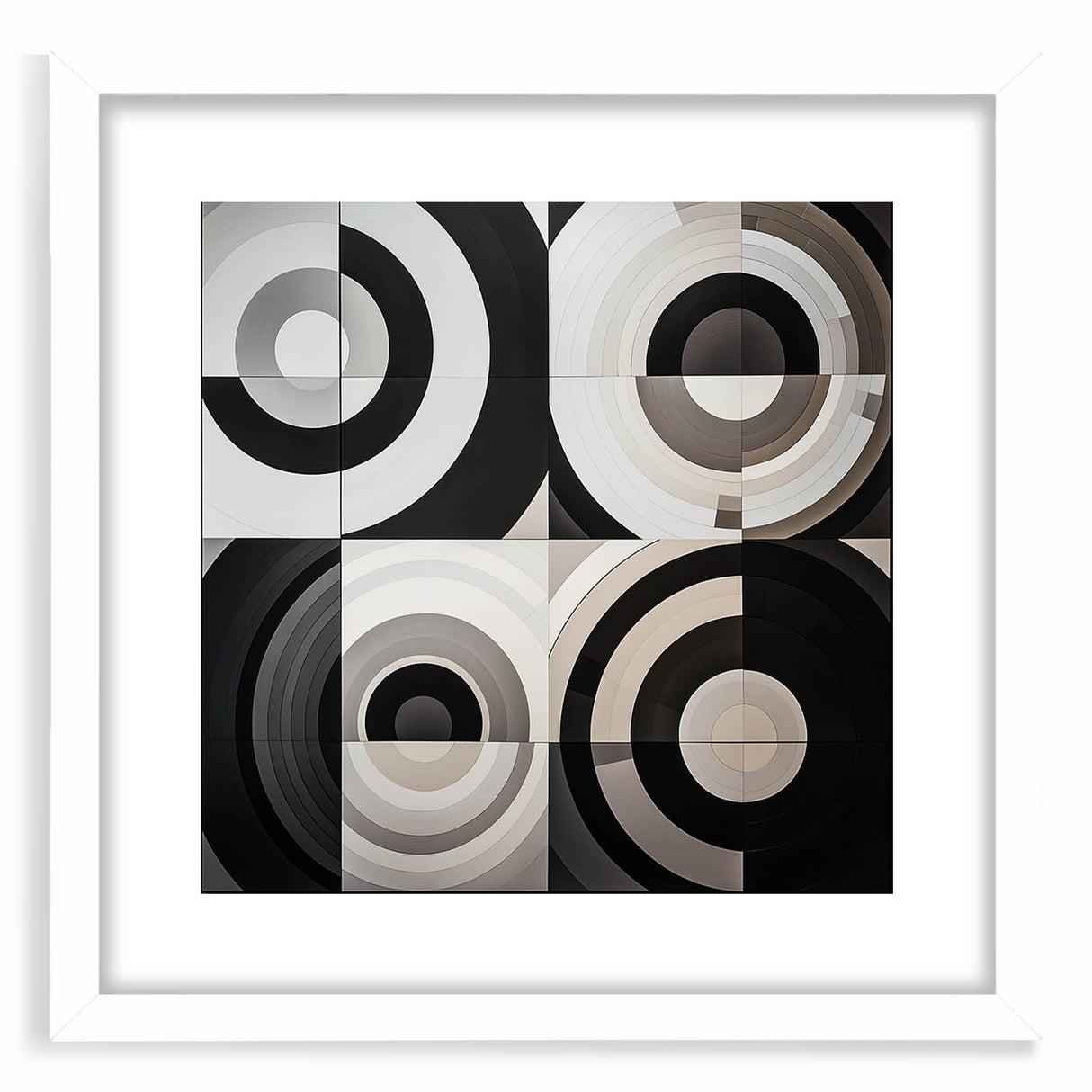 Abstract geometric frame with a white mat showcasing a modern design, perfect for contemporary decor, enhancing any space with its minimalist aesthetic.