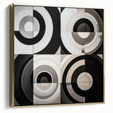 Abstract geometric framed canvas artwork in silver and gold, showcasing intricate shapes and textures, ideal for modern home decor. Perfect for adding a touch of elegance to contemporary interiors.