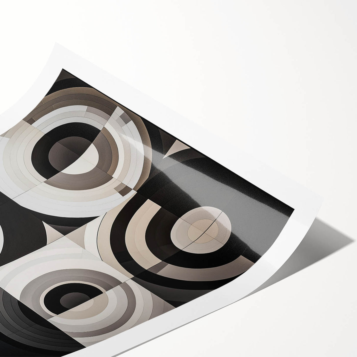 Abstract geometric rolled print showcasing bold colors and intricate patterns, elegantly packaged for safe delivery. Ideal for modern home decor and artistic enhancement.