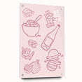 Large abstract wall art on acrylic glass depicting vibrant, colorful food and drinks, ideal for dining room decor.