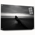 Acrylic glass artwork showcasing a serene beach landscape with vibrant colors, displayed in a side view, highlighting its sleek design and pinned edges for secure mounting. Perfect for coastal decor enthusiasts seeking a modern touch to their home or office.