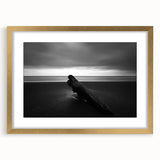 Landscape beach scene framed with a gold mat, showcasing serene ocean waves and sandy shores, perfect for enhancing coastal decor in homes or offices.