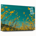 Acrylic glass artwork depicting a serene countryside landscape with lush green fields, rolling hills, and a clear blue sky, viewed from the side with colorful pins.