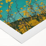 Scenic rolled canvas artwork depicting a serene countryside landscape, showcasing vibrant green fields, rolling hills, and a clear blue sky, ideal for home decor.