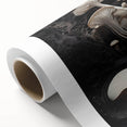 Art deco poster featuring a close-up of natural elements in muted green and brown hues on rolled canvas.