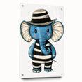 Striped Blue Elephant Nursery Art - Baby Room Decor