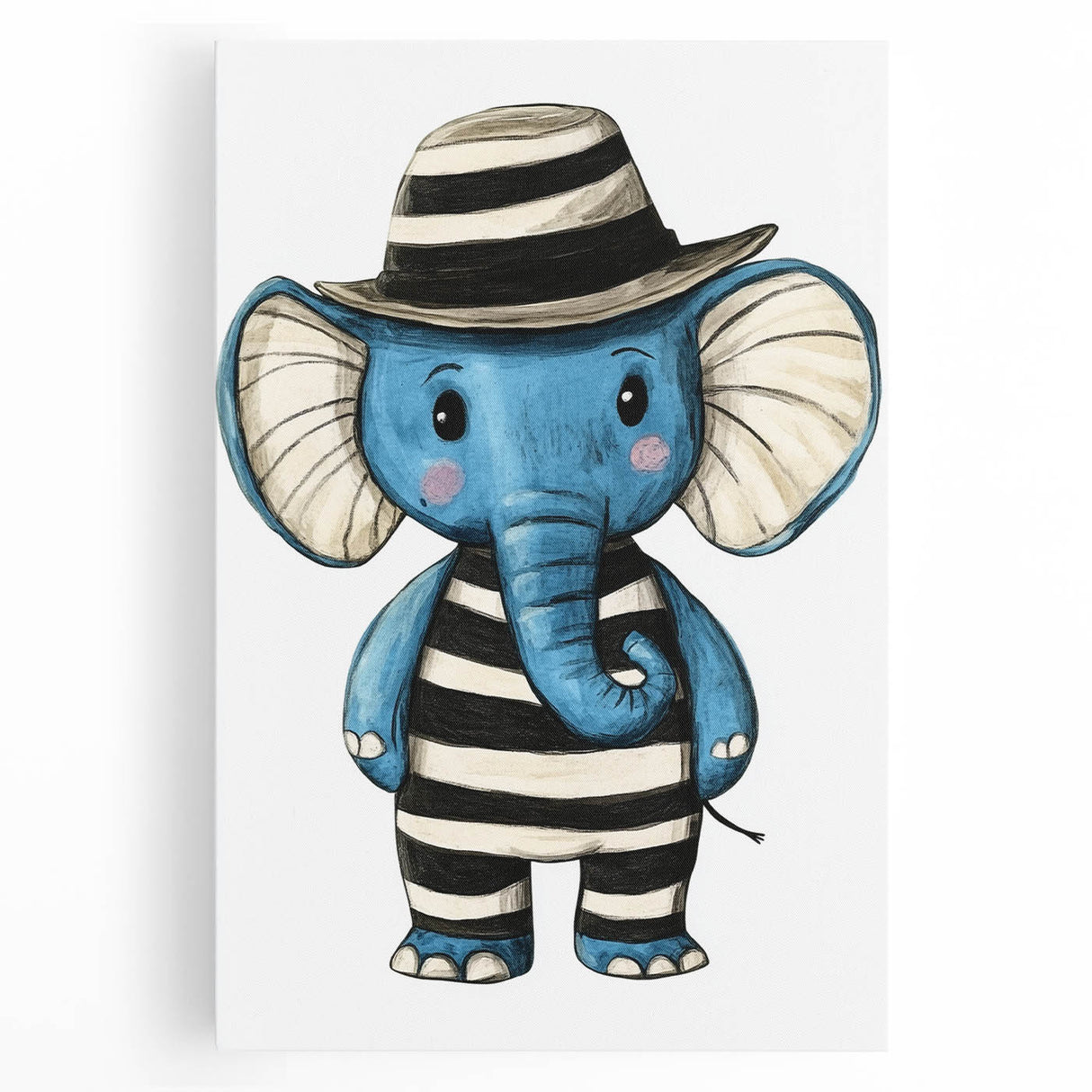 Striped Blue Elephant Nursery Art - Baby Room Decor