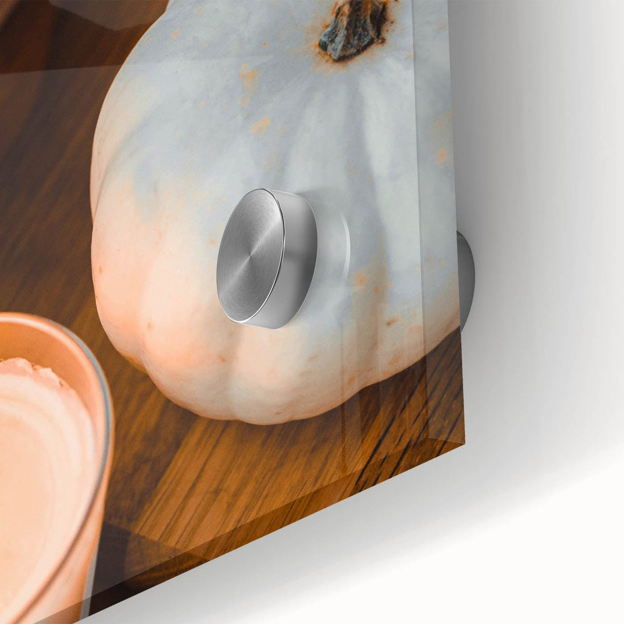 Large abstract wall art in autumnal hues on acrylic glass, featuring mid-century modernist style.