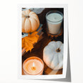 Extra large rolled print of autumnal floral art in warm orange and red tones, ideal for dining room wall decor.
