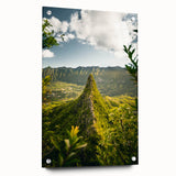 Large abstract wall art depicting spring season in vibrant green and yellow tones on acrylic glass.