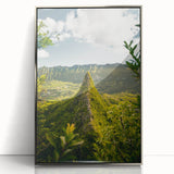 Mid-century modernist art depicting spring season with soft pastel colors on a silver-framed acrylic print.