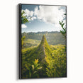 Black and white landscape art painting on framed canvas, featuring a vintage poster-style depiction of spring.