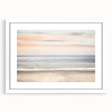Abstract art print featuring swirling summer tones in yellow and blue on a white framed canvas.