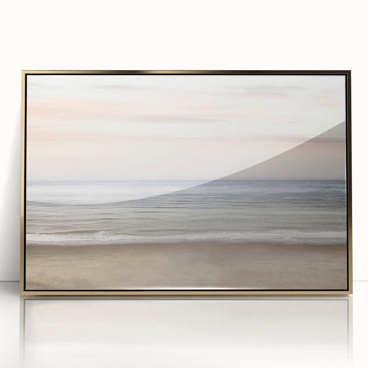 Large acrylic print of a mid-century modernist summer scene in warm gold tones, ideal for nursery wall decor.