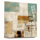 Abstract strokes wall art displayed in sleek acrylic glass, showcasing vibrant colors and dynamic shapes, perfect for modern home decor. Side view highlights its elegant finish and design versatility.