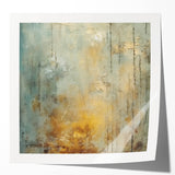 Abstract strokes wall art in vibrant colors of blue, orange, and gold, displayed in a modern living space, adding a contemporary touch to home decor.