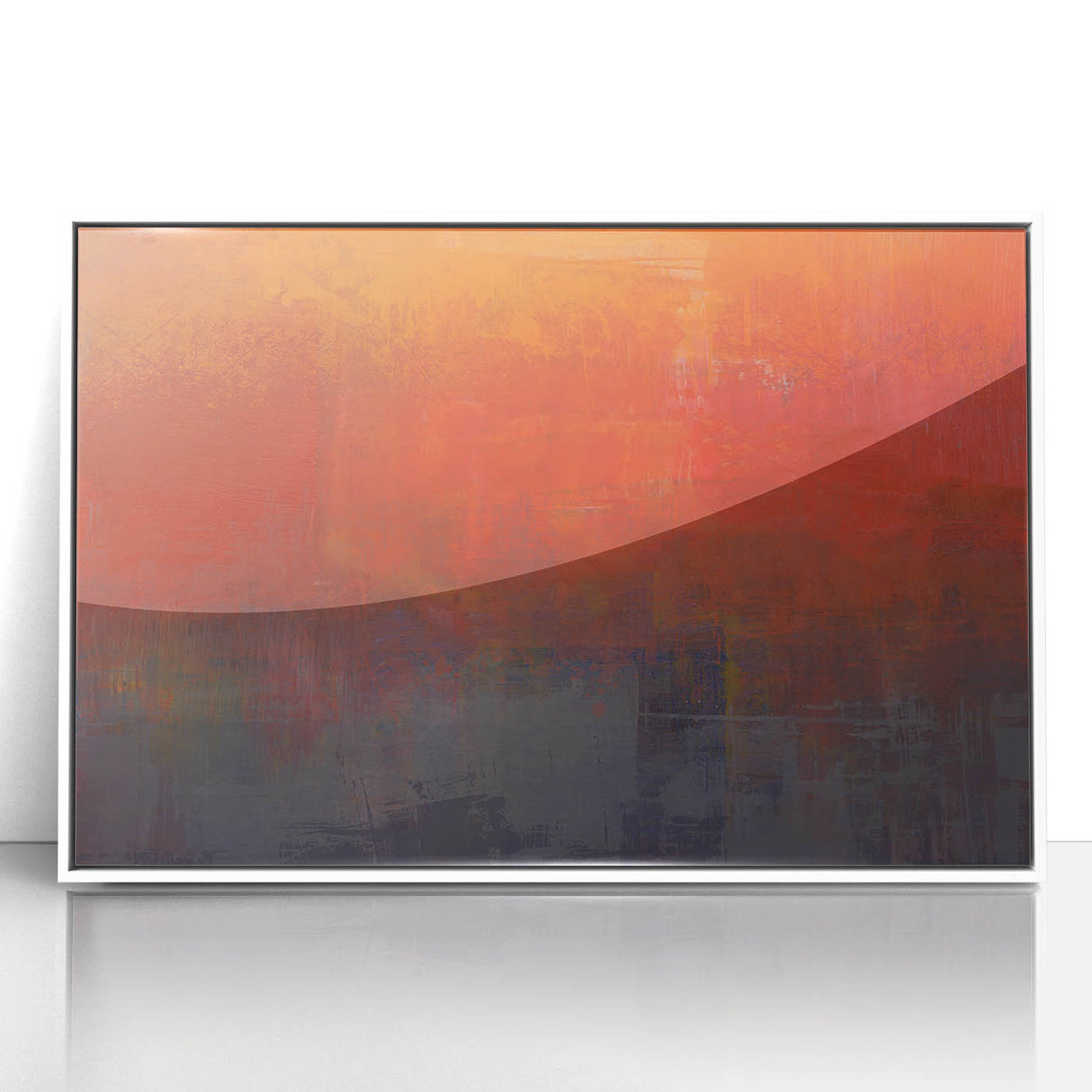Framed abstract wall art featuring colorful strokes in vibrant hues of blue, pink, and yellow, set against a sleek white background, perfect for modern home decor.