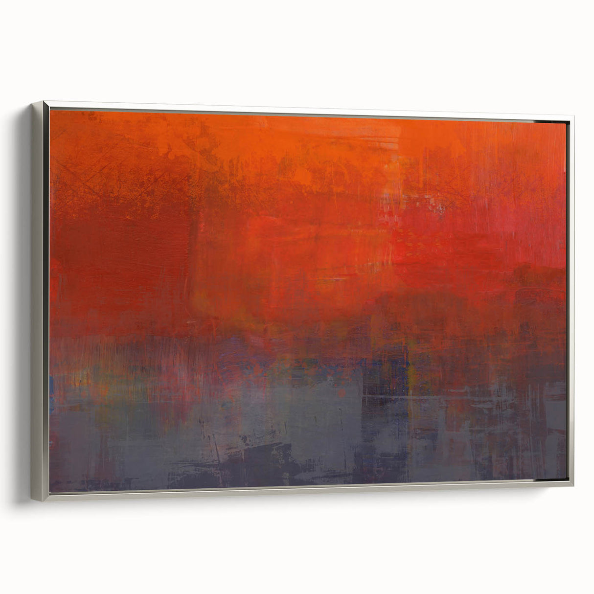 Framed canvas wall art featuring abstract silver strokes on a textured surface, showcasing a modern design that enhances contemporary decor. Ideal for living spaces.