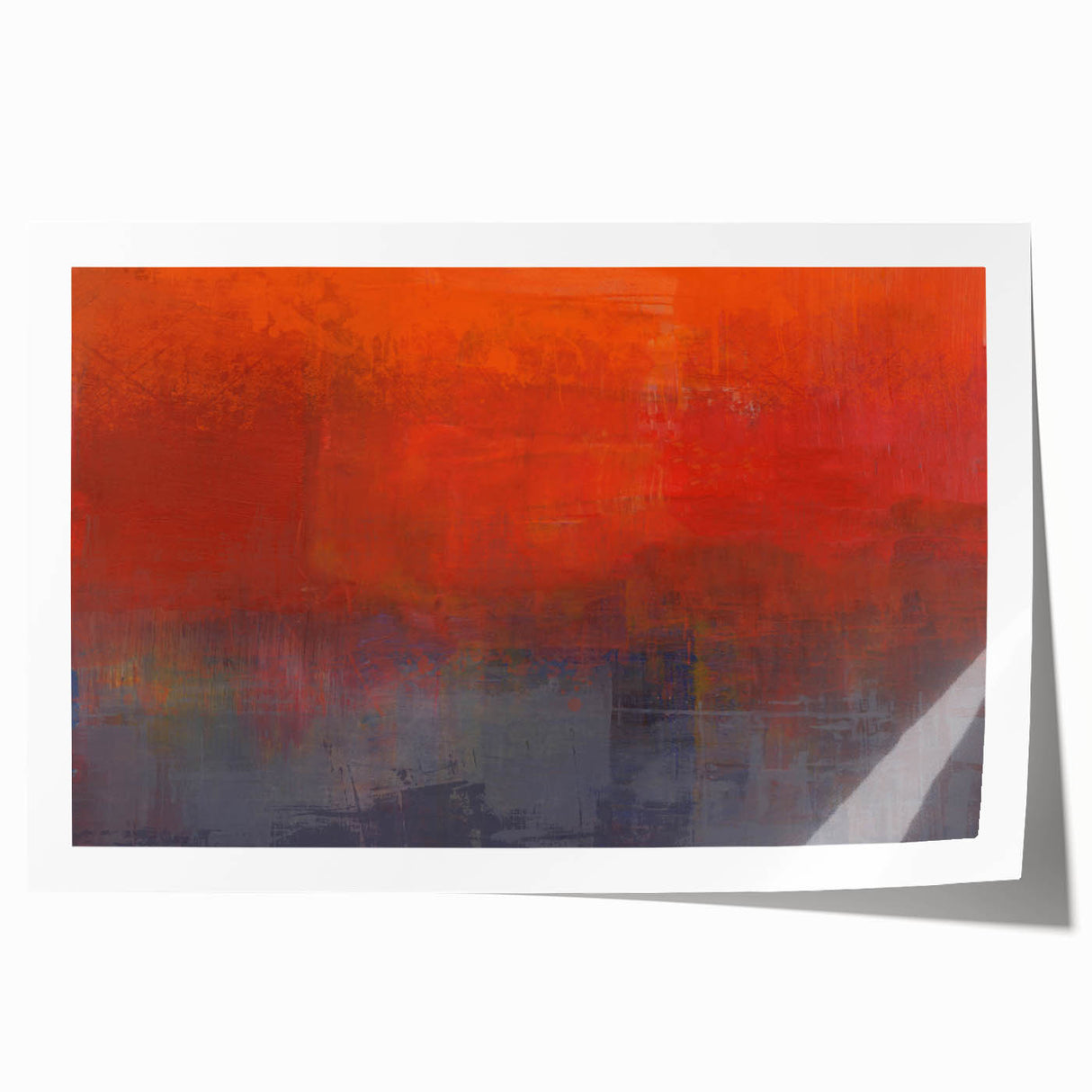 Abstract wall art print showcasing vibrant blue, orange, and yellow strokes on a textured canvas, rolled and ready for framing, perfect for modern home decor.