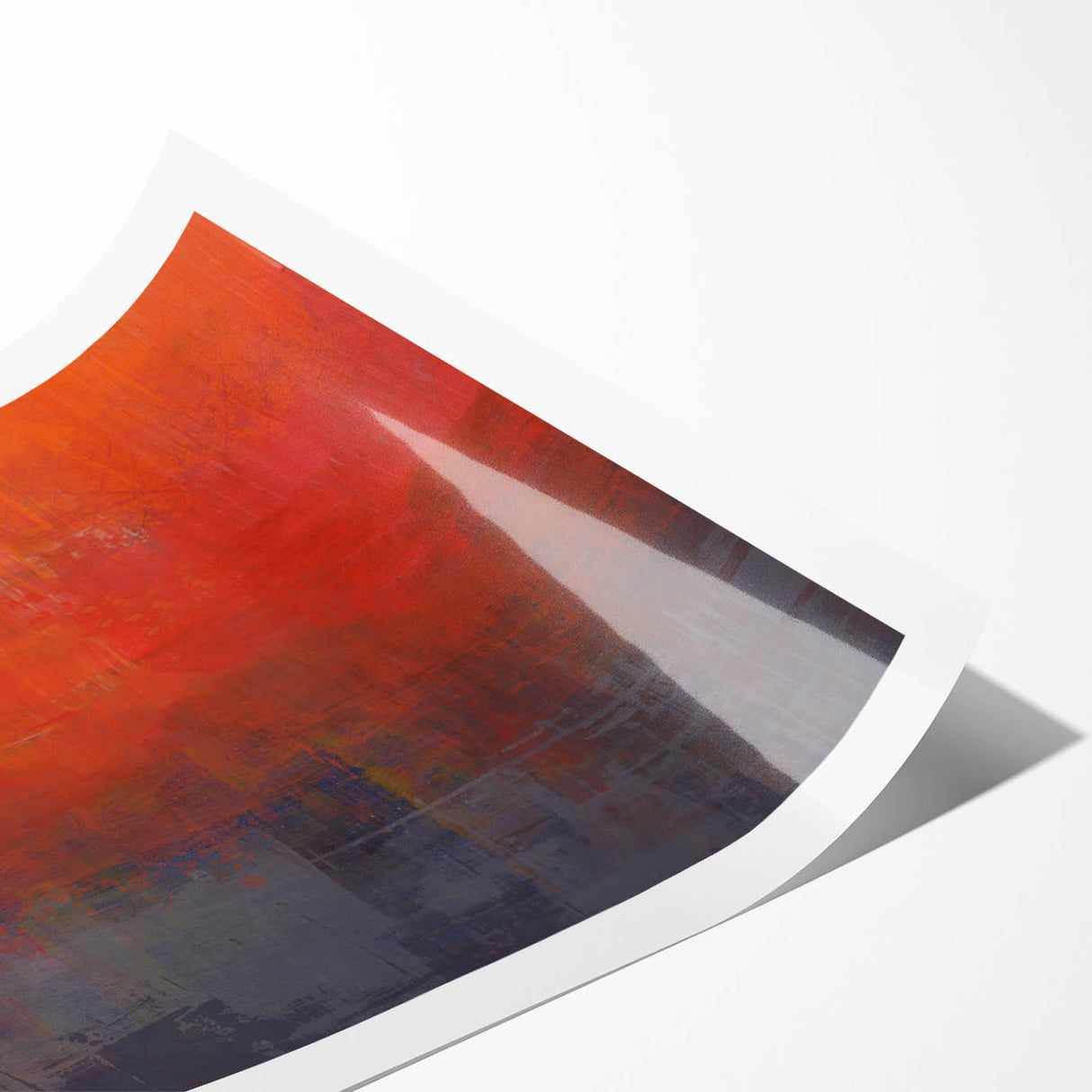 Abstract wall art print showcasing vibrant strokes in shades of blue, orange, and yellow, rolled and ready for display, perfect for modern home decor.
