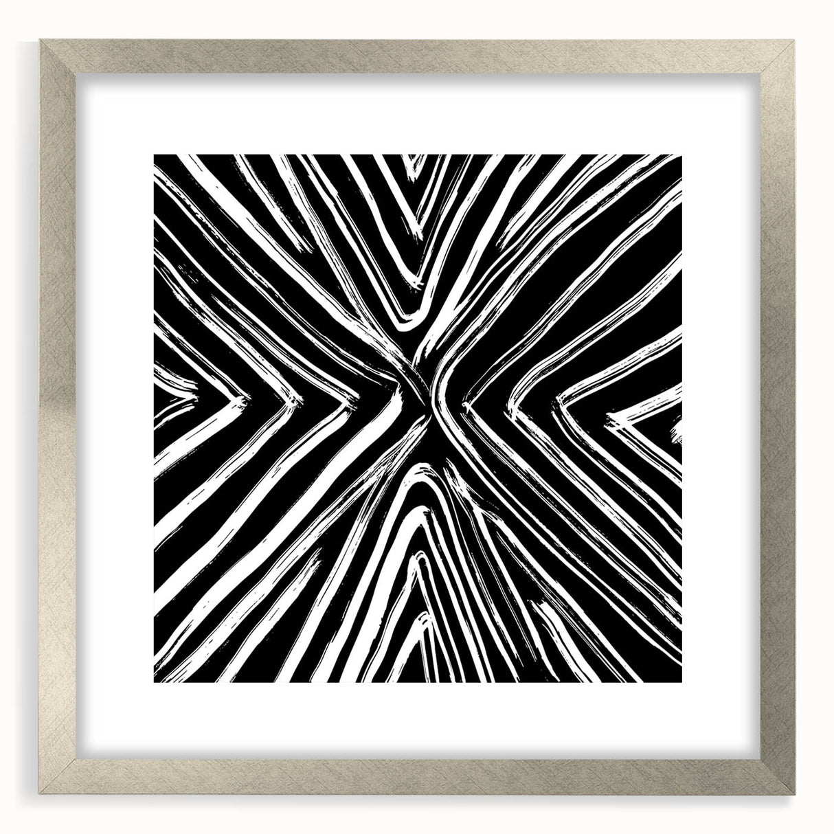 Abstract wall art featuring colorful strokes in a sleek silver frame with a mat, ideal for modern home decor, enhancing any living space with vibrant design.