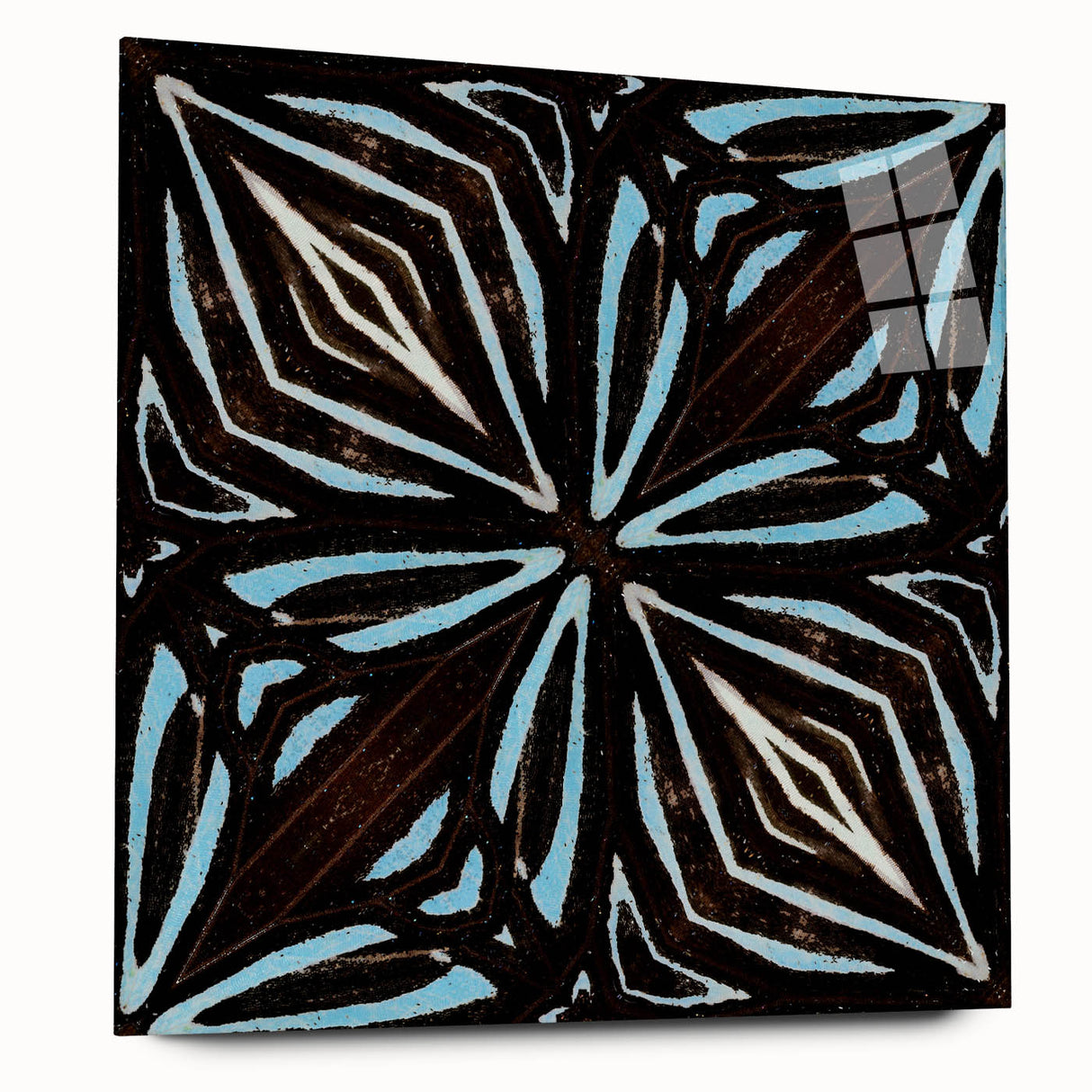 Abstract wall art featuring vibrant strokes in shades of blue, pink, and gold on acrylic glass, showcasing a modern aesthetic for contemporary decor. Ideal for adding a pop of color to any room.