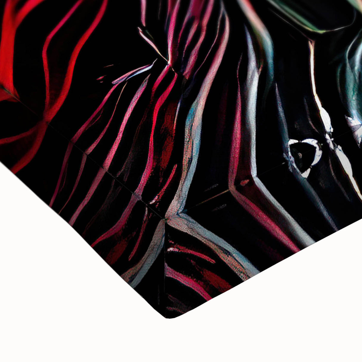 Close-up of a stretched canvas featuring vibrant abstract strokes in bold colors, perfect for modern home decor, highlighting artistic texture and depth.