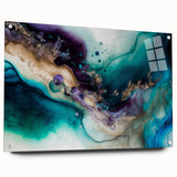 Abstract strokes wall art displayed in acrylic glass, showcasing vibrant colors and dynamic patterns, mounted with pins for an elegant presentation. Ideal for contemporary home decor.