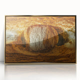 Framed acrylic artwork showcasing a vibrant landscape with intricate cave details, featuring a gold border, ideal for modern home decor and art enthusiasts.