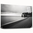 Stunning acrylic landscape artwork showcasing dramatic cliffs in vibrant colors, displayed in a modern glass frame, perfect for enhancing home decor.