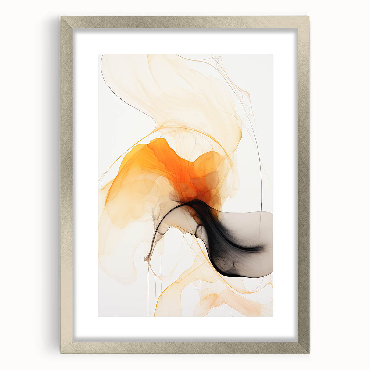 Canvas Art for Dining Area - Abstract Orange & Black Fluid Design