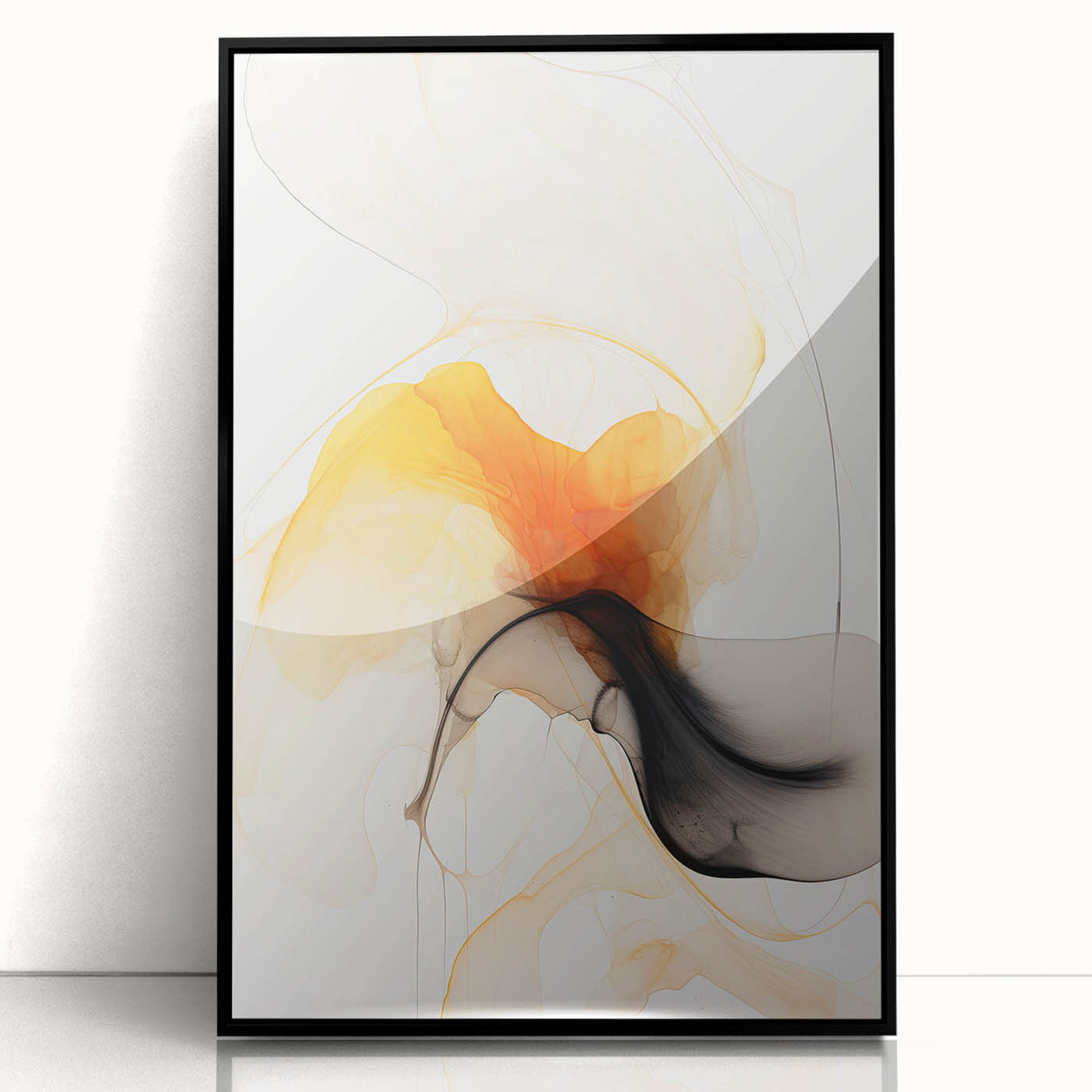 Canvas Art for Dining Area - Abstract Orange & Black Fluid Design