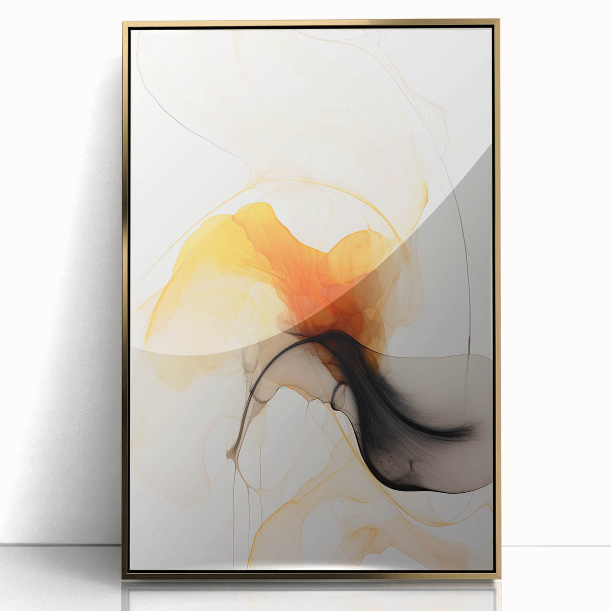 Canvas Art for Dining Area - Abstract Orange & Black Fluid Design