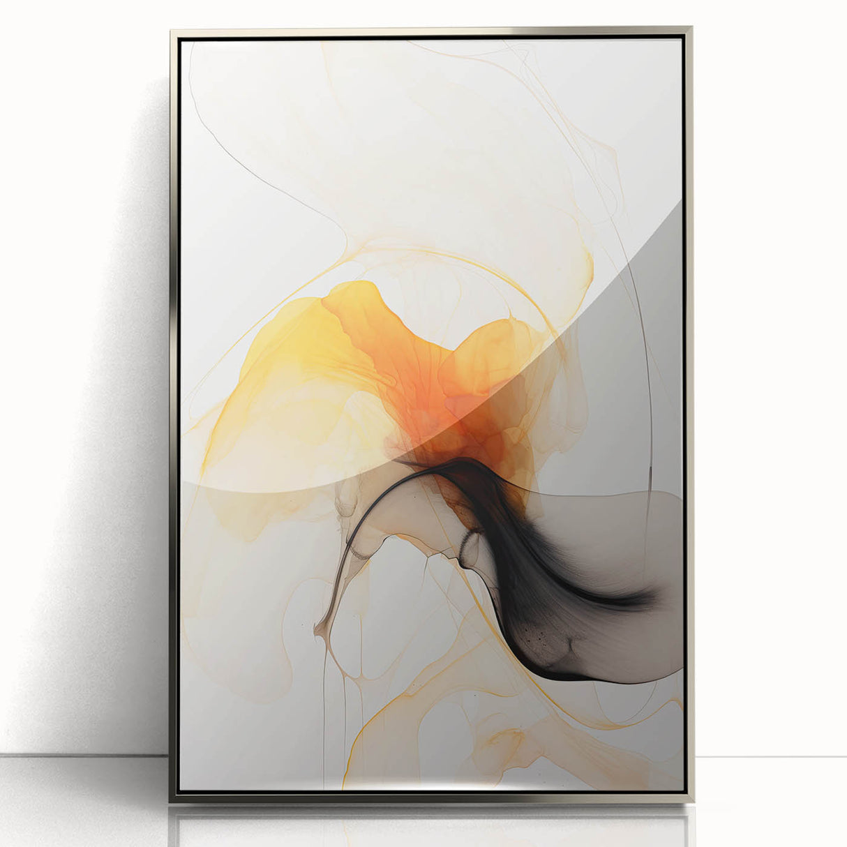 Canvas Art for Dining Area - Abstract Orange & Black Fluid Design