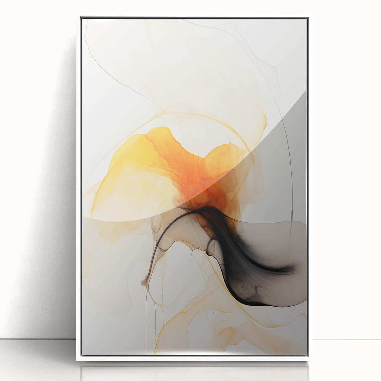 Canvas Art for Dining Area - Abstract Orange & Black Fluid Design