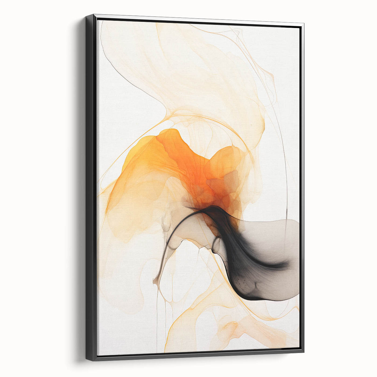 Canvas Art for Dining Area - Abstract Orange & Black Fluid Design