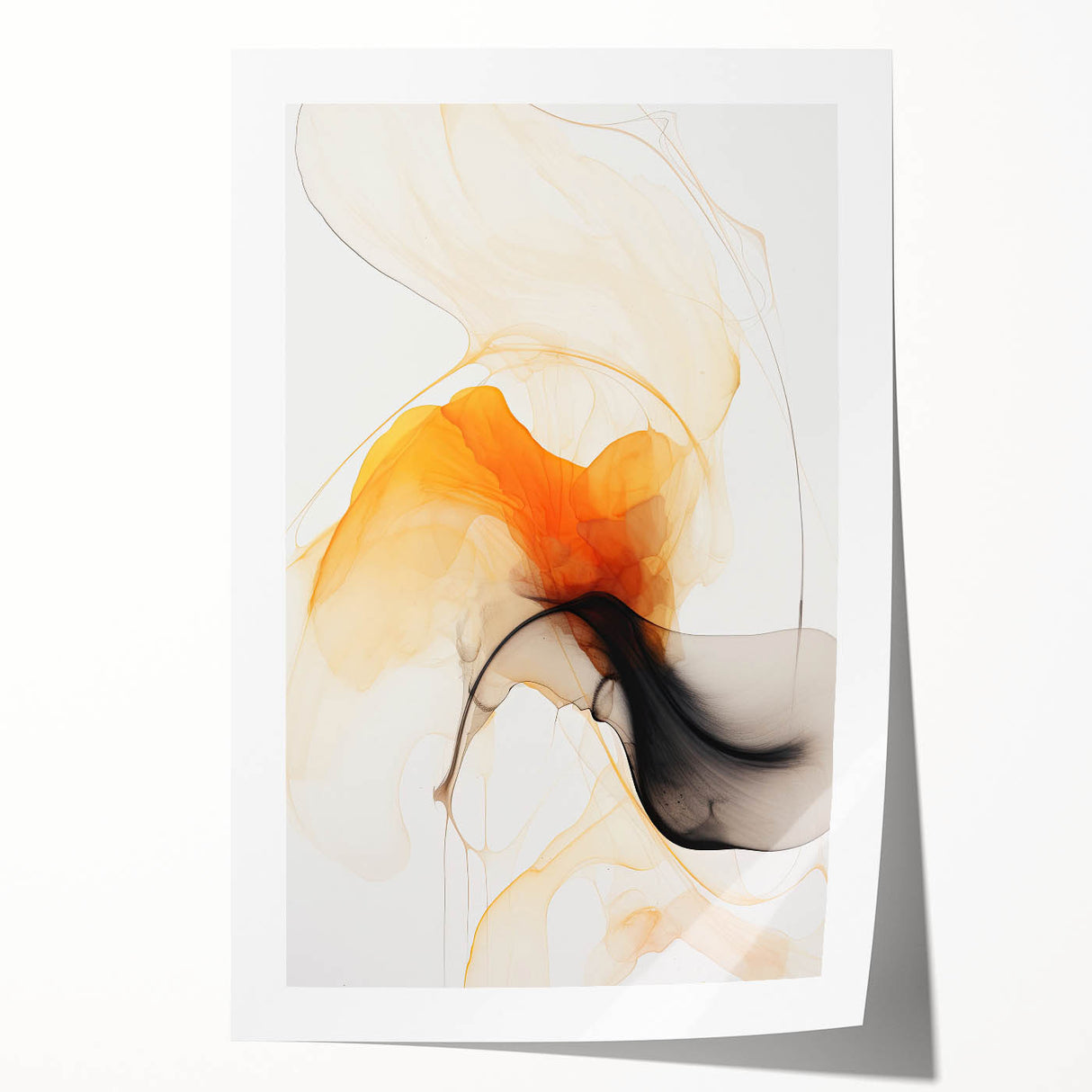 Canvas Art for Dining Area - Abstract Orange & Black Fluid Design