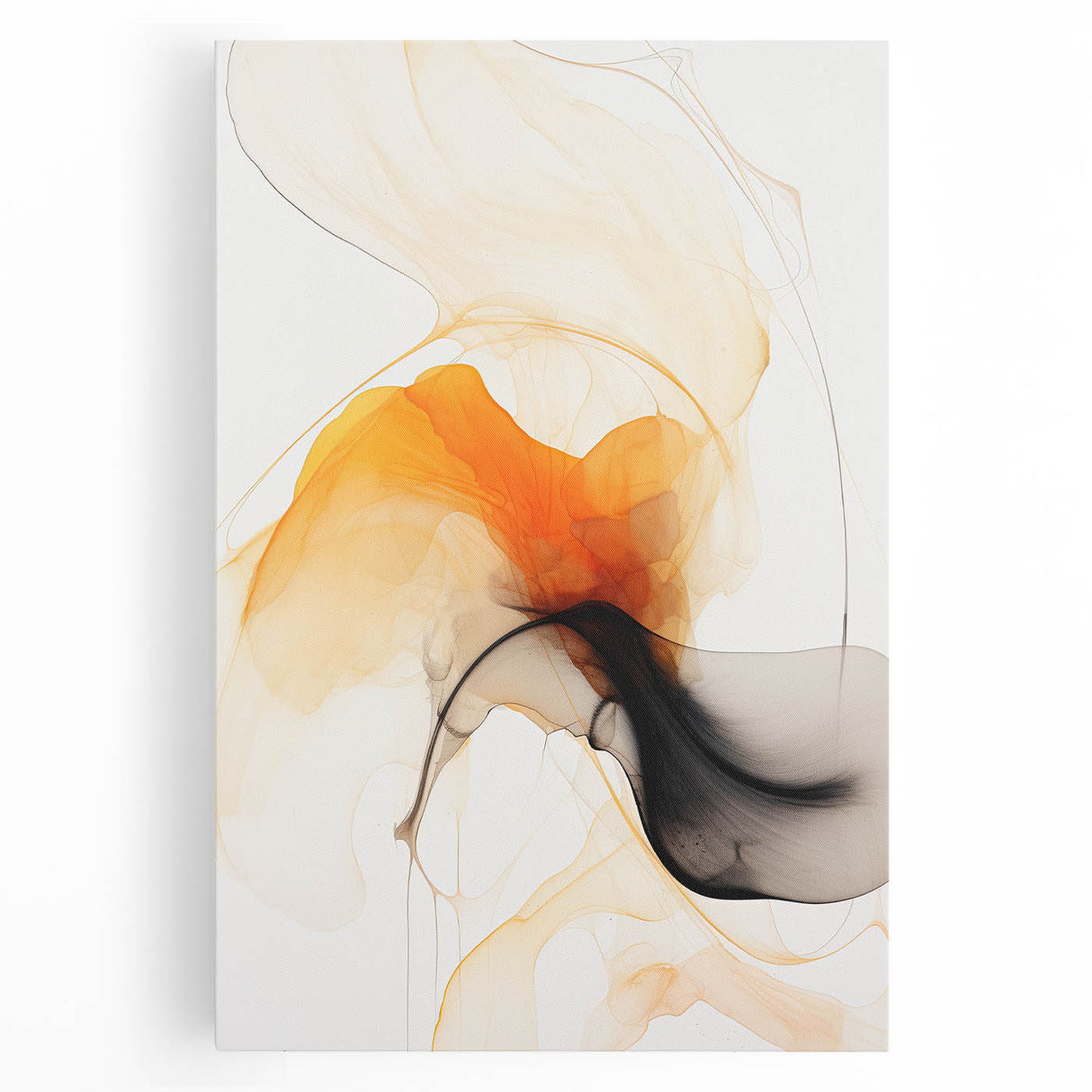 Canvas Art for Dining Area - Abstract Orange & Black Fluid Design