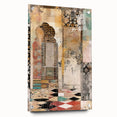 Abstract architectural wall art print on acrylic glass, showcasing a modern design with vibrant colors, mounted with stylish pins for an elegant display.