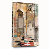 Abstract architectural wall art print on acrylic glass, showcasing a modern design with vibrant colors, mounted with stylish pins for an elegant display.