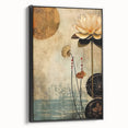 Framed canvas wall art showcasing an abstract floral design in vibrant colors, viewed from the side, perfect for modern home decor. Ideal for adding a touch of elegance to any room.