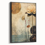 Framed canvas wall art showcasing an abstract floral design in vibrant colors, viewed from the side, perfect for modern home decor. Ideal for adding a touch of elegance to any room.