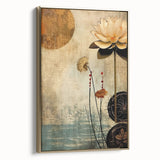 Framed abstract floral wall art featuring vibrant gold accents and intricate designs, displayed in a stylish setting to enhance home decor aesthetics.