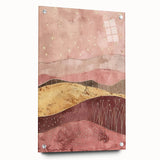 Abstract landscape wall art design displayed in a sleek acrylic glass frame, showcasing vibrant colors and textured details, ideal for modern home decor.