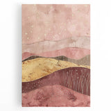 Abstract landscape wall art on stretched canvas, showcasing vibrant colors and fluid shapes, ideal for modern home decor or artistic environments.