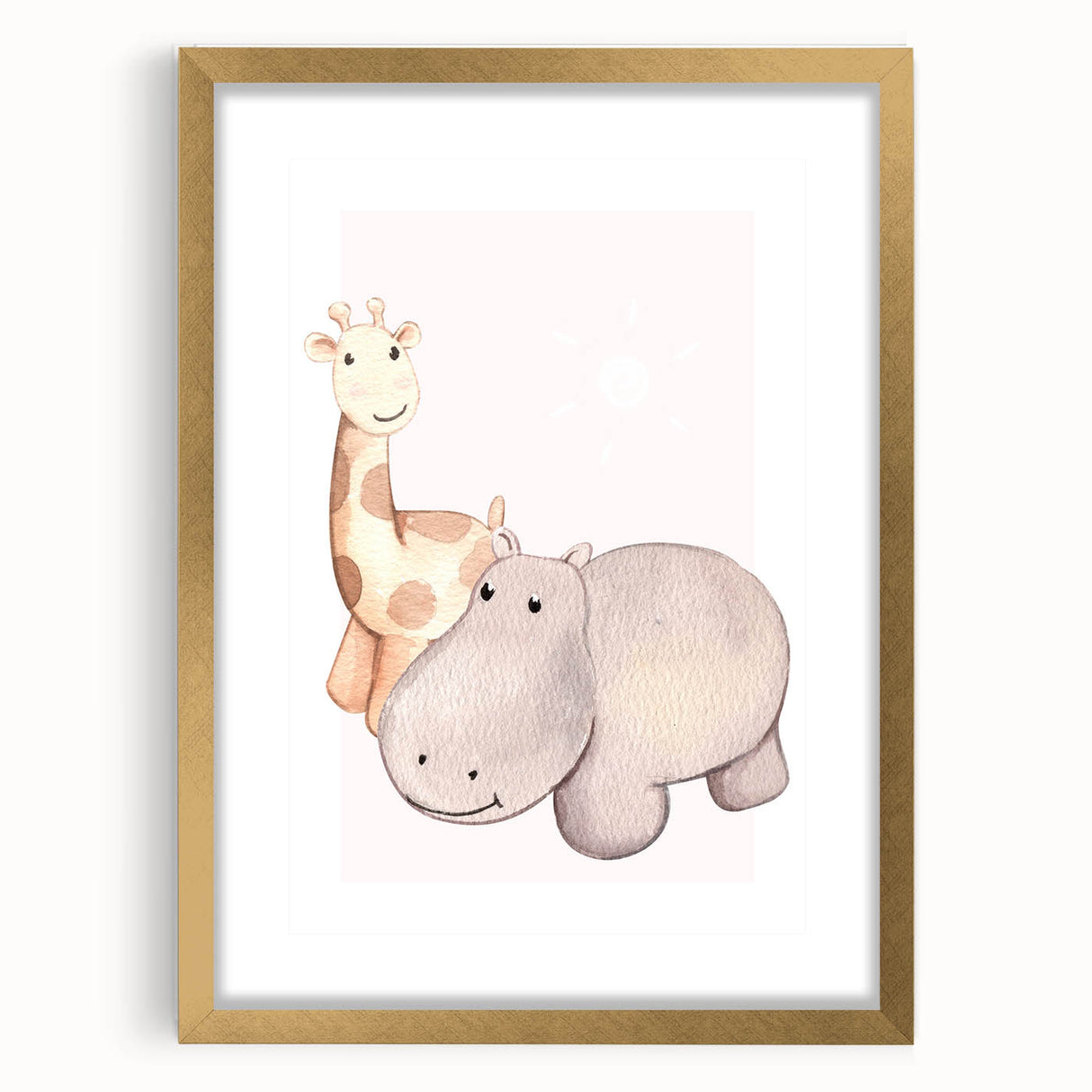 Girls Room Wall Art - Giraffe & Hippo Kids Room Art Prints