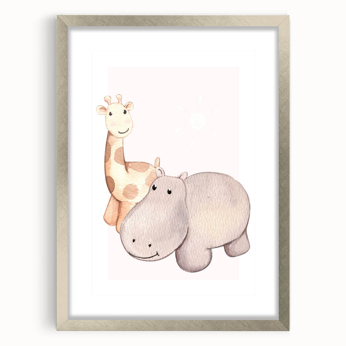 Girls Room Wall Art - Giraffe & Hippo Kids Room Art Prints