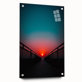 Acrylic glass landscape bridge design showcasing a side view with visible pins, highlighting intricate details and vibrant colors, ideal for modern decor.