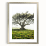 Silver-framed landscape art print featuring a serene countryside scene with vibrant green fields and a clear blue sky, elegantly matted for enhanced presentation. This piece adds a touch of nature-inspired elegance to any interior space.